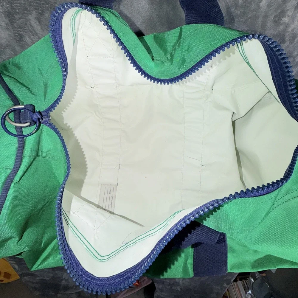 Lands End Duffel Bag Travel Gym Green Navy‎ Lightweight Nylon Vintage Unisex